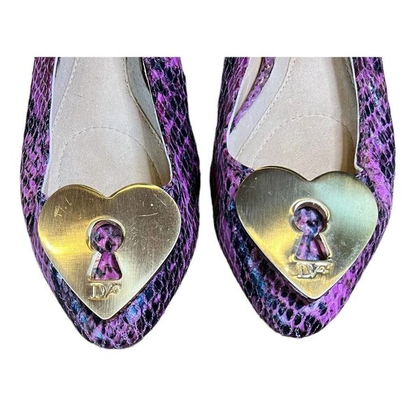 Diane Von Furstenberg Pink/Black Snakeskin Heart Key Lock Ballet Flat Size 7 - Picture 4 of 11